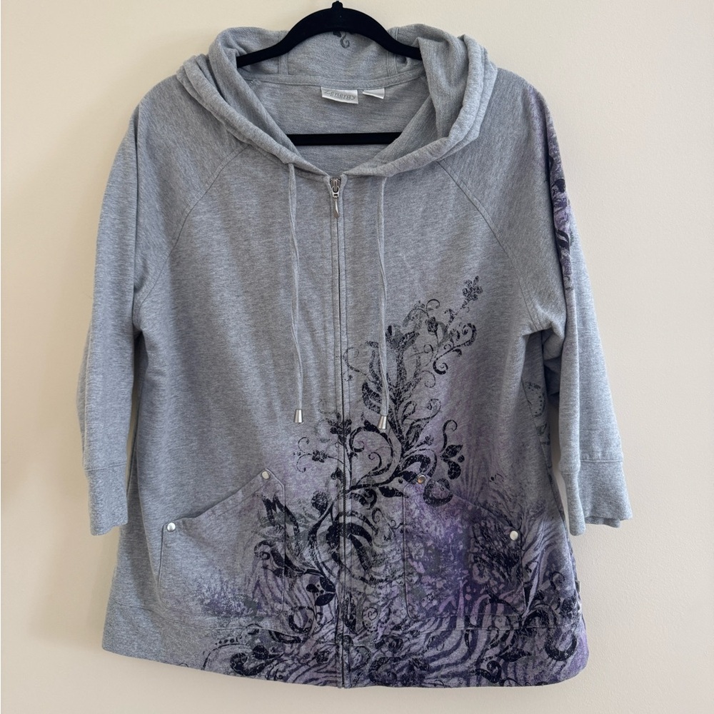 Zenergy by Chico’s women’s 3/4 length sleeves grey jacket size 3 EUC!